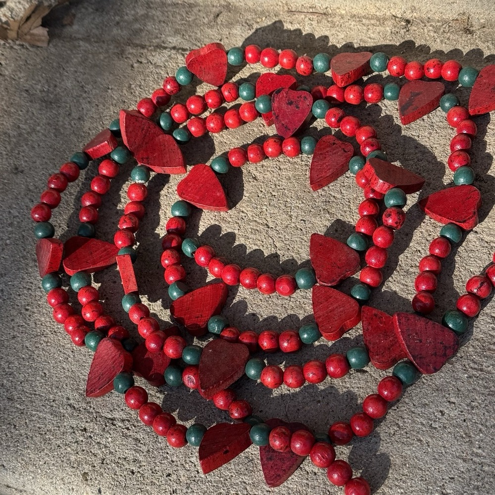 VTG Heart Beaded Garland Set Of 3 Christmas Decor Homestyle Classic Christmas